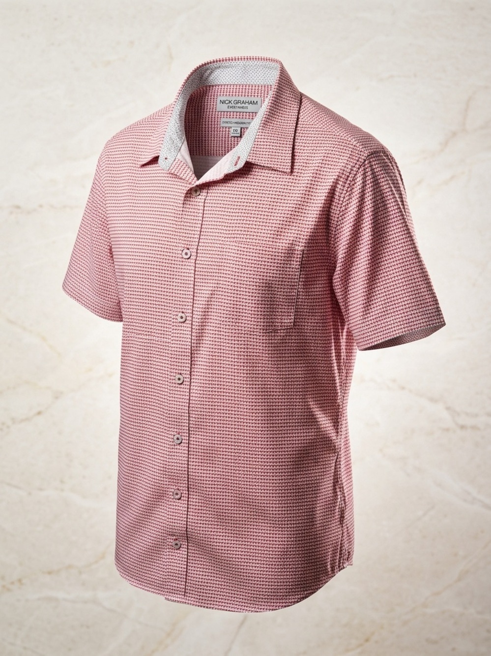 Nick Graham Everywhere Stretch Modern Fit Short Sleeve Shirt Red Geometric XXL